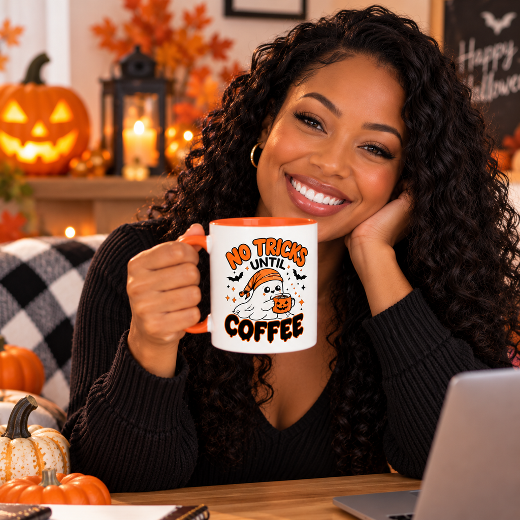 No Tricks Until Coffee Halloween Mug