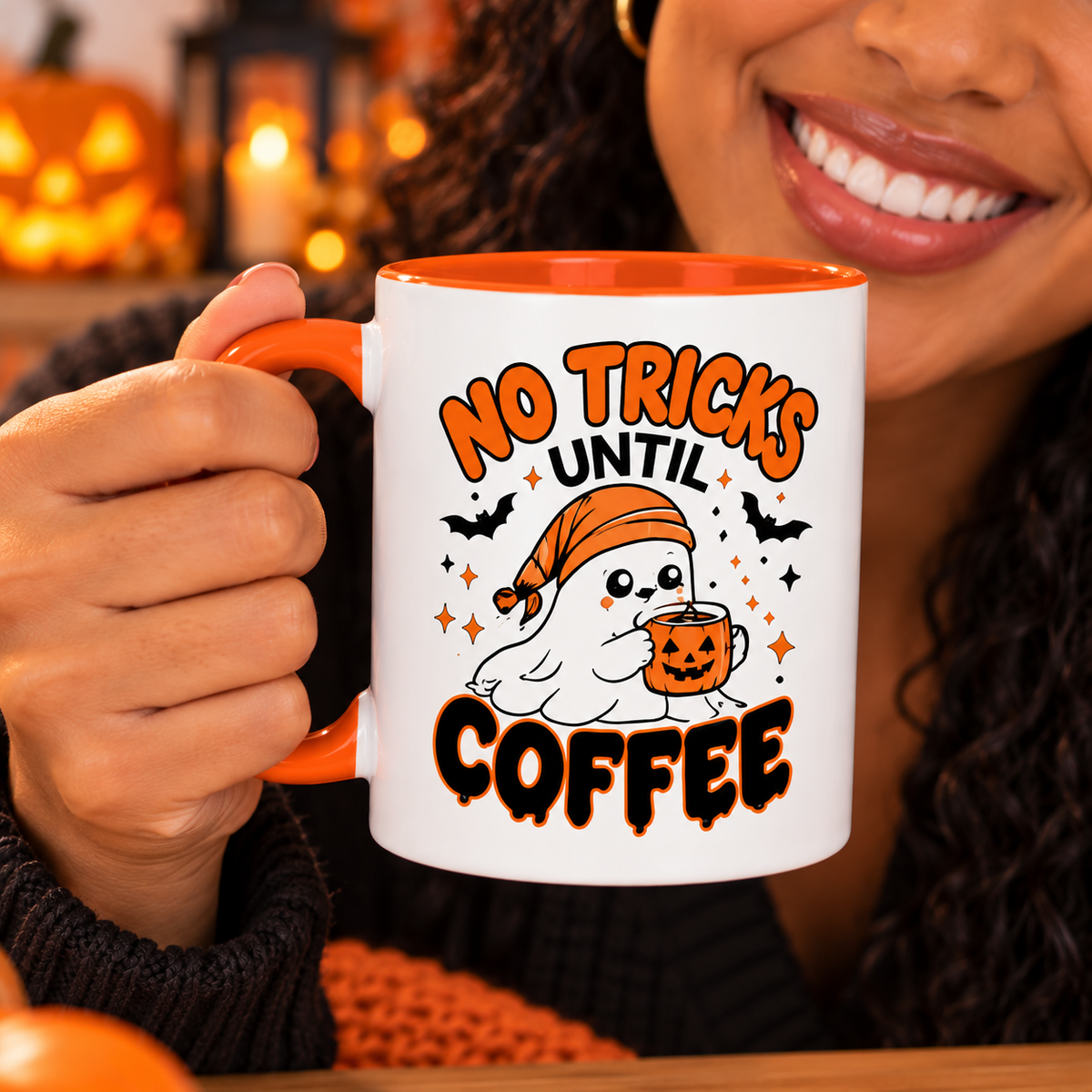 No Tricks Until Coffee Halloween Mug